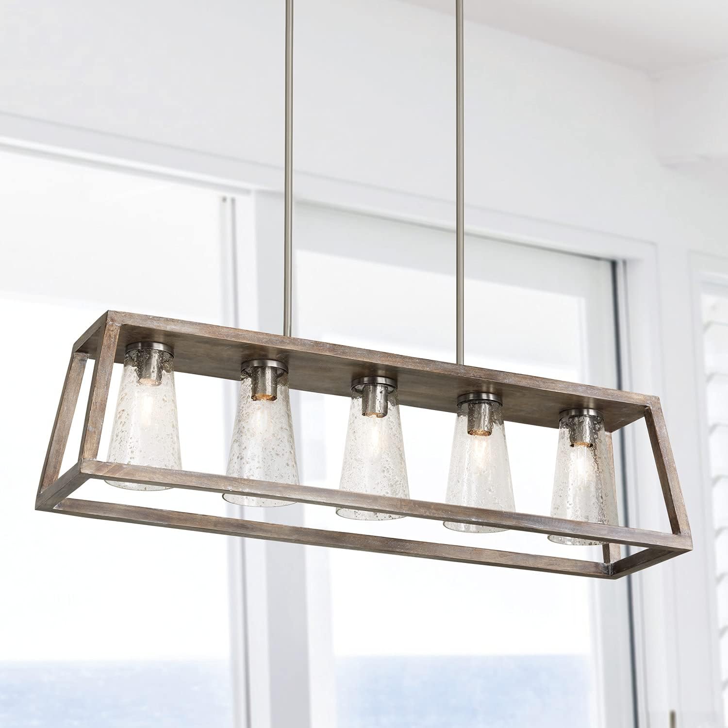 Capital Lighting 840551HN-504 Connor Unique Mango Wood & Glass Seeding Island Chandelier/Linear Pendant, 5-Light 300 Total Watts, 14' H x 50' W, Black Wash/Matte Nickel