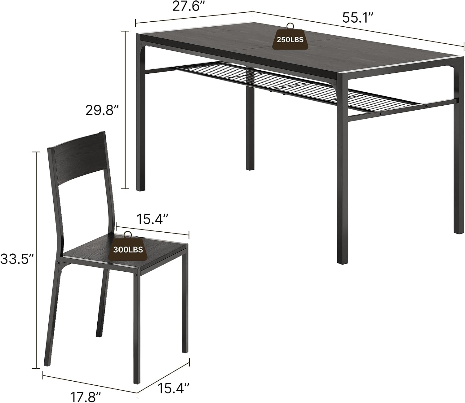 Gizoon Dining Table Set for 6 with Chairs, 7-Piece Kitchen Table Set for Small Space, Apartment, Kitchen, Dining Room, Space-Saving
