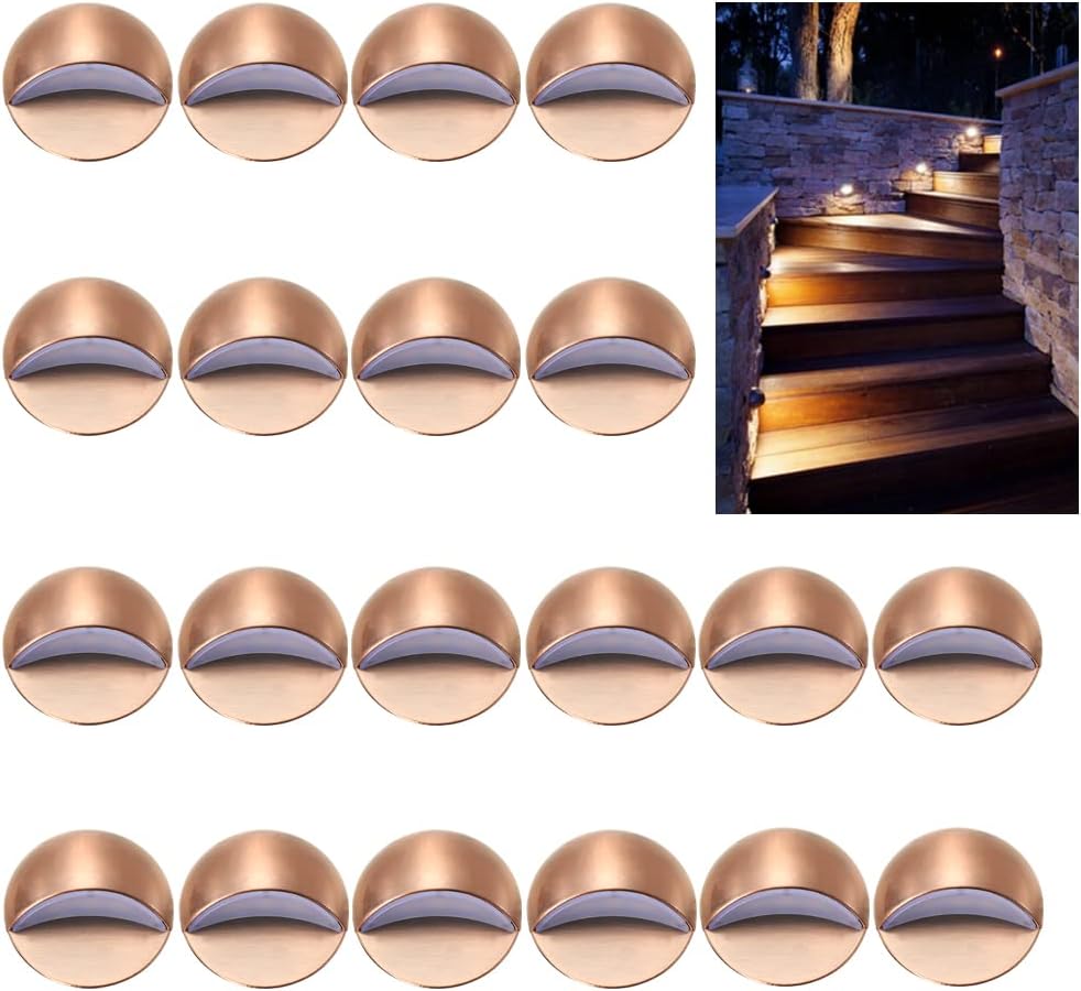 FVTLED LED Deck Lights Kit, Pack of 20 Low Voltage Step Stair Lights Φ1.97 Outdoor Garden Yard Recessed Landscape Pathway Warm White LED Deck Lighting, Bronze