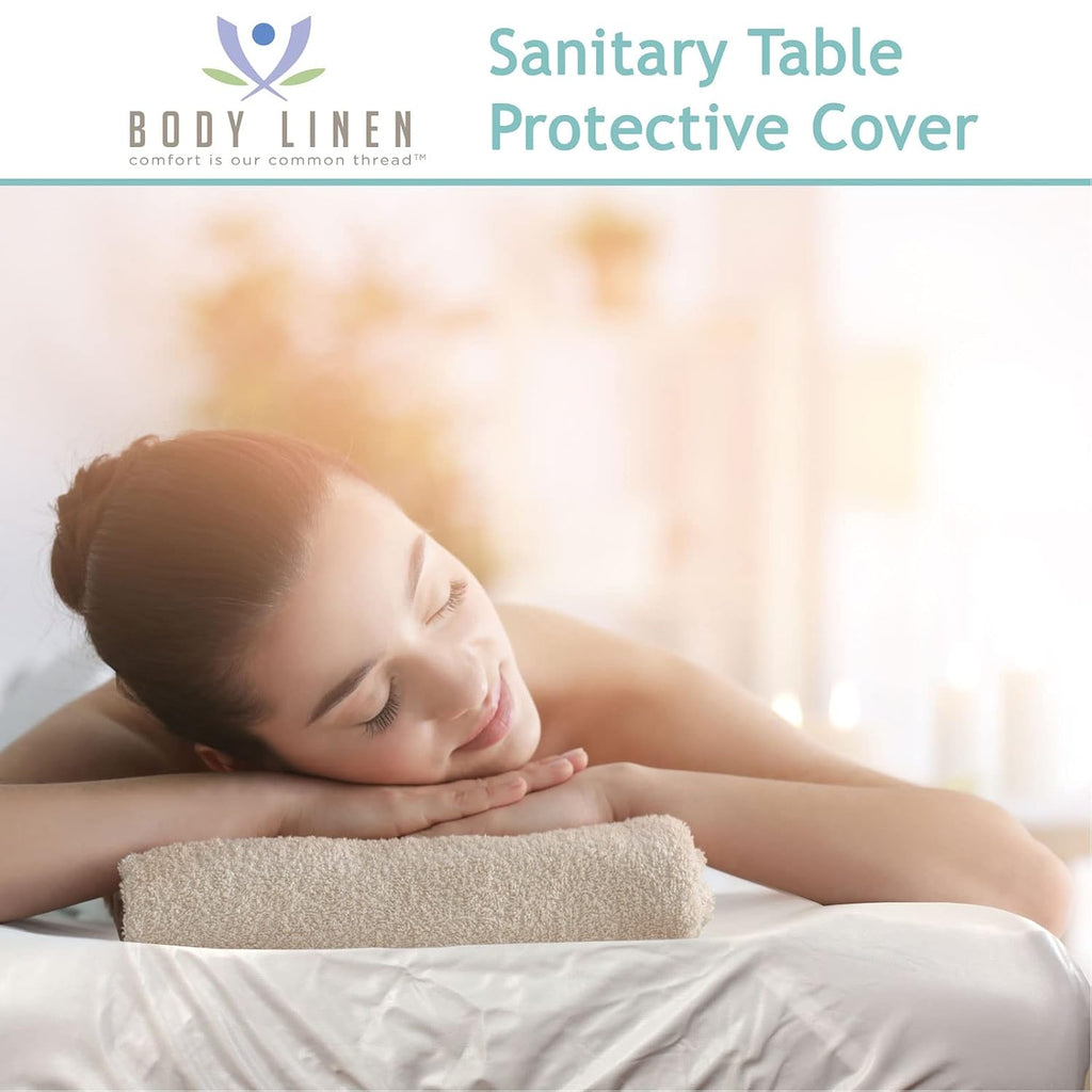 Body Linen 10 Pack Protective Massage Table Cover - Reusable Massage Table Barrier with Wipe Clean Surface. Waterproof PUL Material, Machine Washable. - White