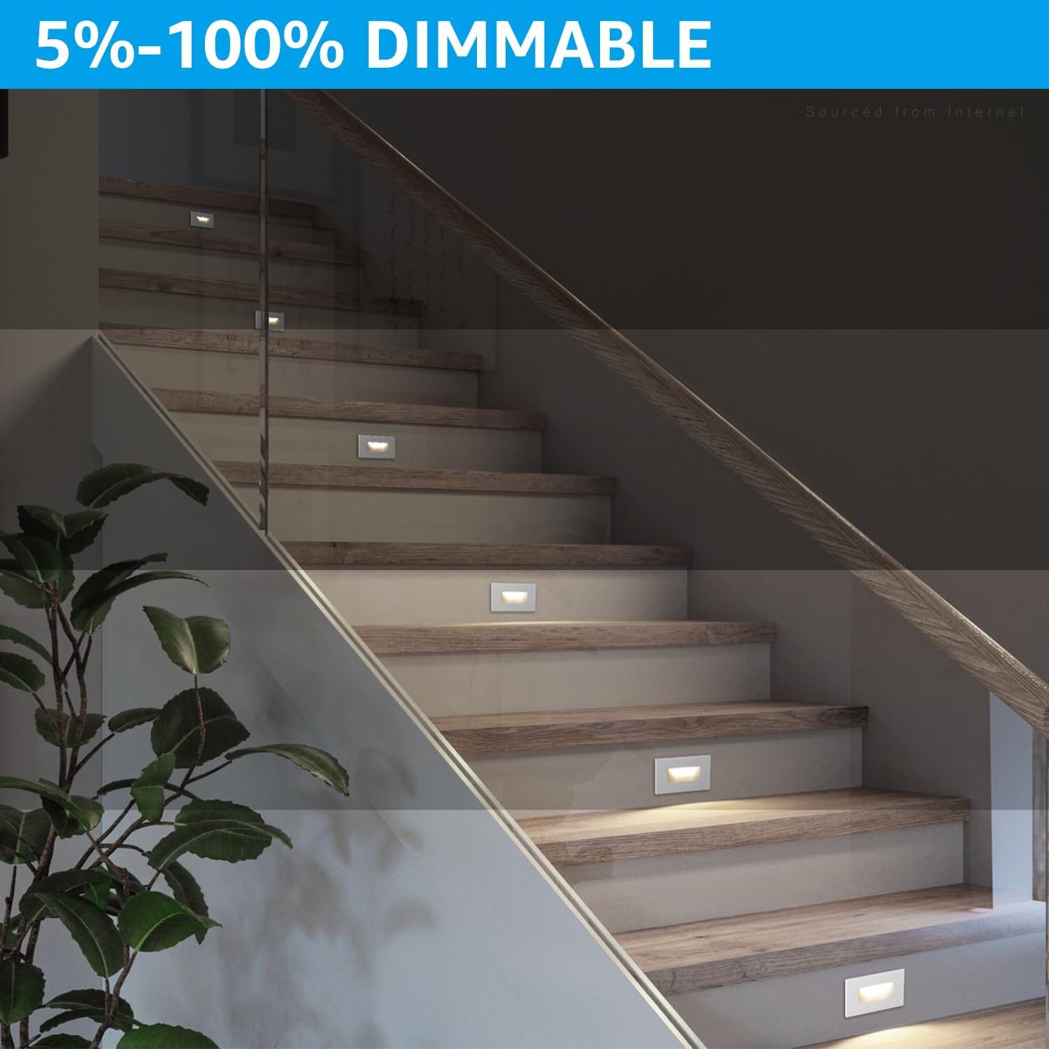 LEONLITE 12-Pack 5CCT 120V LED Step Lights, 3.5W 5%-100% Dimmable Stair Lights Indoor Outdoor Wet Location, CRI90, ETL, Aluminum, 150LM, Horizontal, 2700K/3000K/3500K/4000K/5000K, White