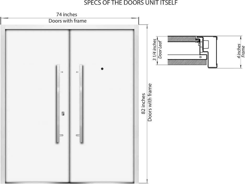 VDOMDOORS Front Exterior Prehung Metal Double Doors/Deux 6501 Anthracite Enamel Tinted Anthracite Glass/Entry Modern Painted Left Inswing Active Door 72' x 80'
