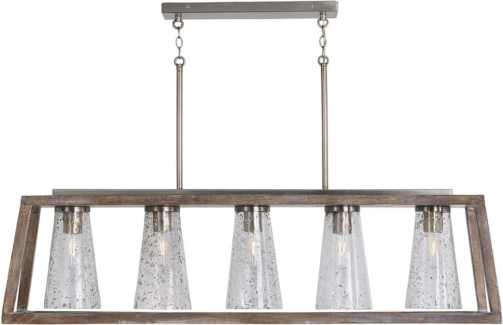 Capital Lighting 840551HN-504 Connor Unique Mango Wood & Glass Seeding Island Chandelier/Linear Pendant, 5-Light 300 Total Watts, 14' H x 50' W, Black Wash/Matte Nickel