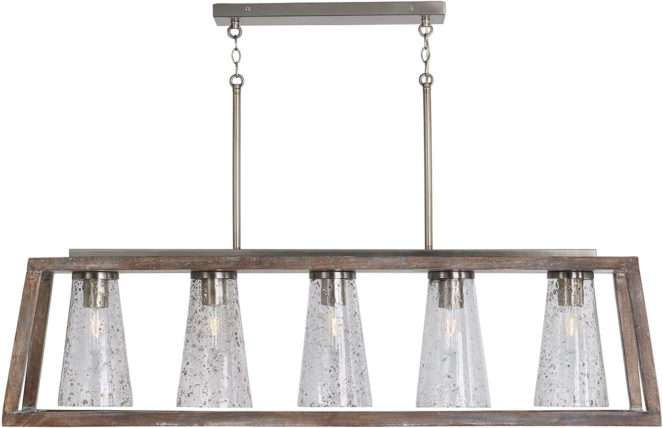 Capital Lighting 840551HN-504 Connor Unique Mango Wood & Glass Seeding Island Chandelier/Linear Pendant, 5-Light 300 Total Watts, 14' H x 50' W, Black Wash/Matte Nickel