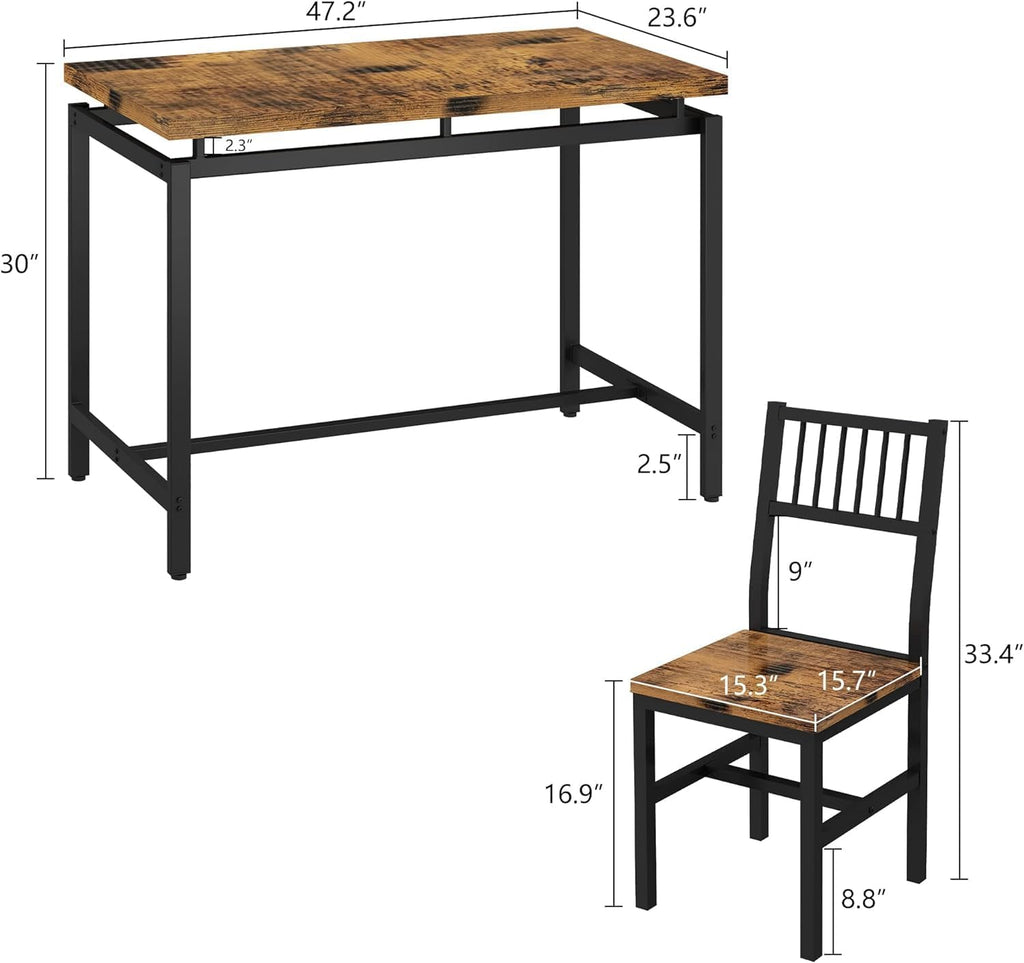 AWQM 47.2 Inch Dining Table Set for 4,Industrial Table with 4 Curved Chairs Set,5-Piece Rectangular Kitchen Table Set for Dining Room,Breakfast Nook,Small Space