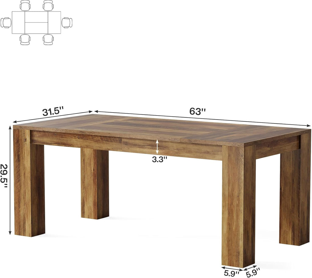Tribesigns 63-Inch Dining Table for 4 to 6, Rectangular Kitchen Dinner Table, Farmhouse Wooden Eating Table for Home Kitchen, Dining Room