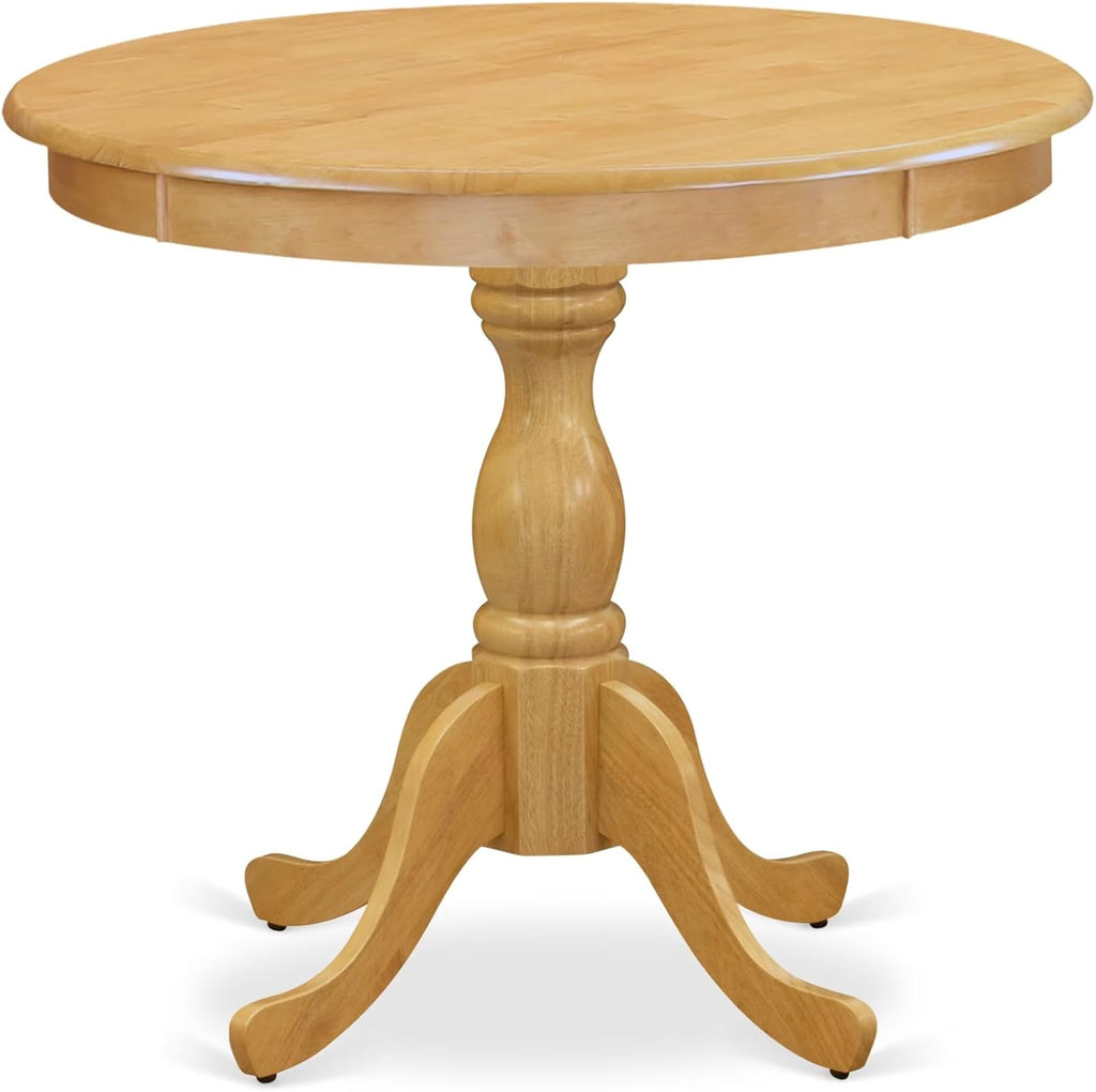 East West Furniture AMT-OAK-TP Antique Kitchen Dining Table - a Round Wooden Table Top with Pedestal Base, 36x36 Inch, Oak