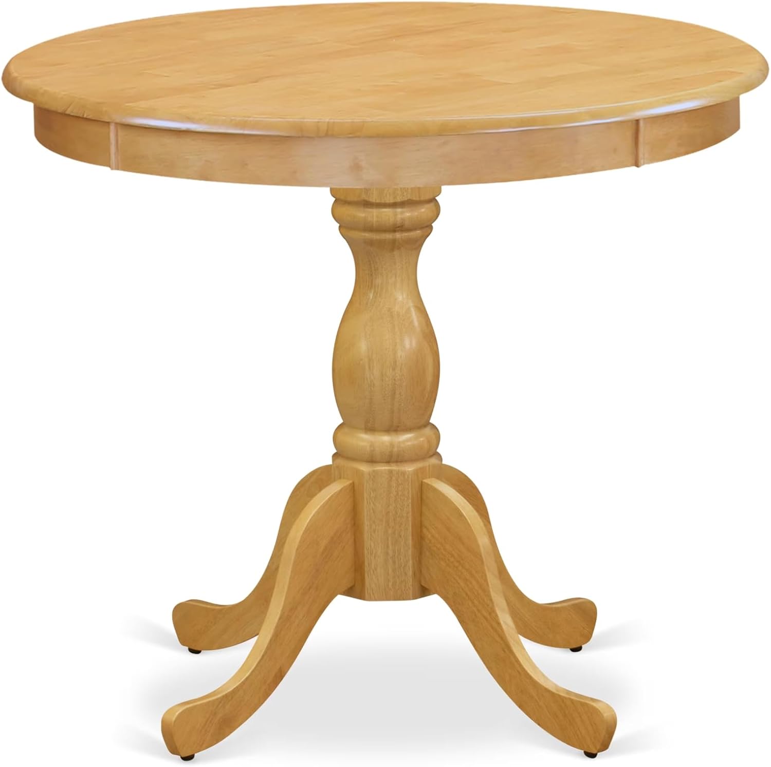 East West Furniture AMT-OAK-TP Antique Kitchen Dining Table - a Round Wooden Table Top with Pedestal Base, 36x36 Inch, Oak