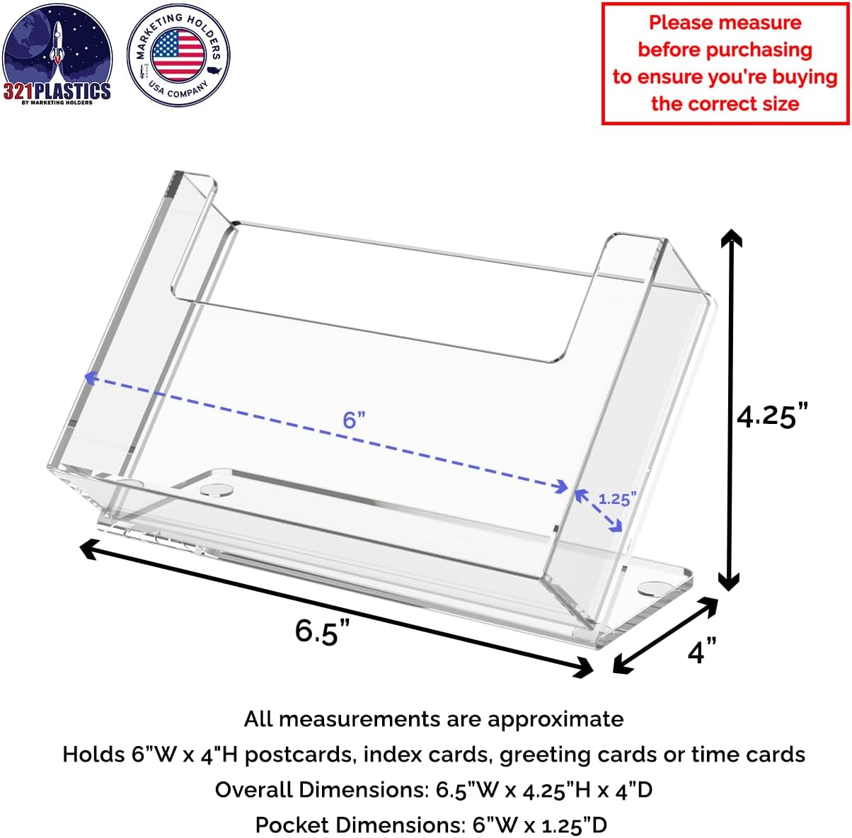 Marketing Holders 24 Pack Postcard Holder 6' Wide Index Cards Advertisements Countertop Display Printed Material Take One Post Card Rack Clear Acrylic