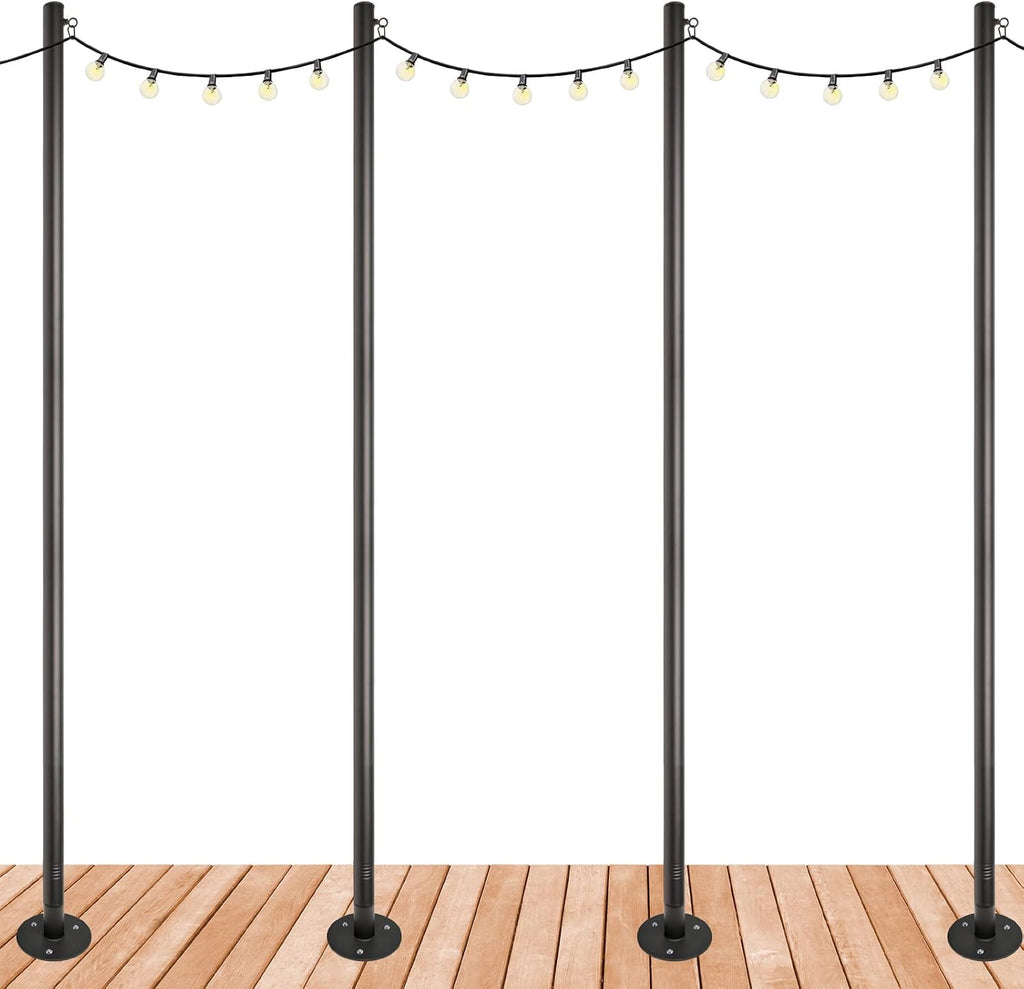 Premium String Light Poles - 4 Pack - Extends to 10 Feet – Deck Mount (Wood/Concrete)