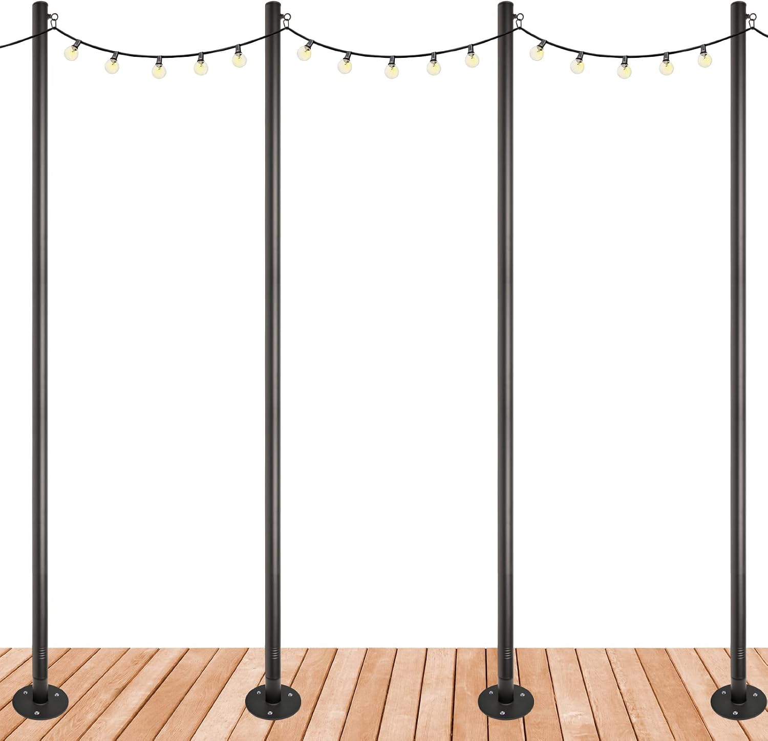 Premium String Light Poles - 4 Pack - Extends to 10 Feet – Deck Mount (Wood/Concrete)