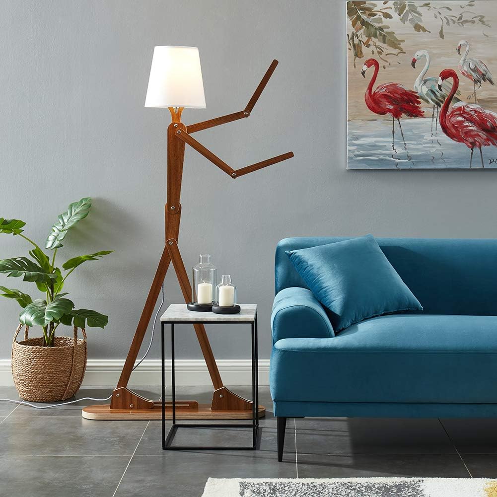 Cool Tall Floor Lamp Decorative Reading Standing Wood Swing Arm Wood Lighting for Corner Kids Boys Girls Bedroom Living Room Home Improvement Office Farmhouse - with LED Bulb (Walnut)