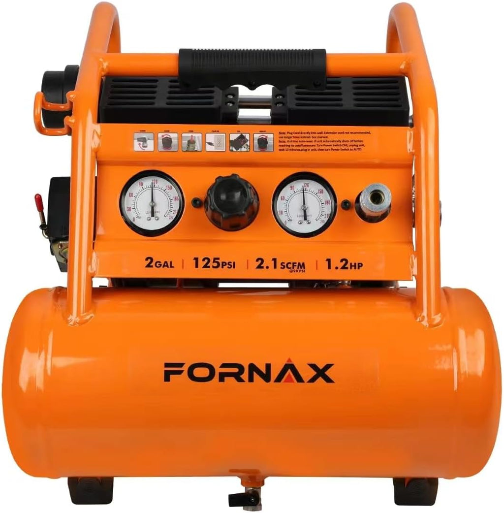 FORNAX Air Compressor Portable 2 Gallon, 1.2 HP 2.1 SCFM@ 90 PSI Oil Free, Max Pressure 135 PSI, 65 dB Silent Air Compressor for Auto Repair, Tire Inflation, Airbrushing, Nailing