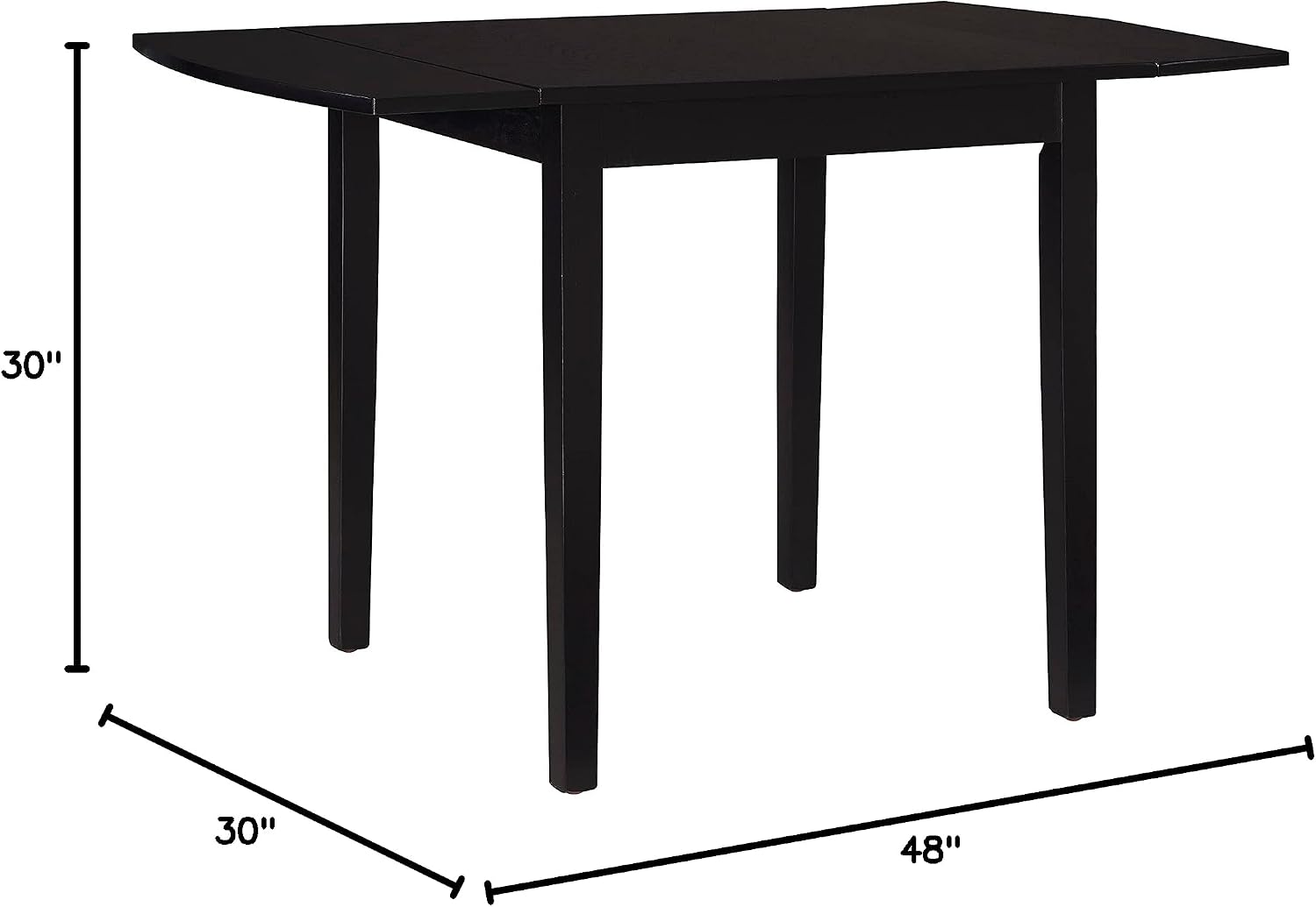 Linon Torino Black Wood 30' Square Drop Leaf Table - 30' X 48' Fully Extended