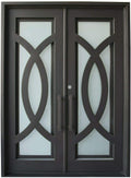 Bellevue Exterior Pre-Hung Double Front Entry Door Wrought Iron with Operable Tempered Frosted Glass Inside Swing Dark Bronze Finish (72 By 96 Right Hinge Active)