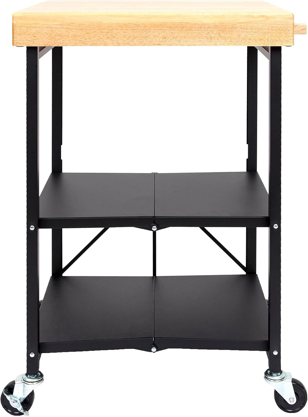 Origami Folding Kitchen Cart on Wheels | for Chefs Outdoor Coffee Wine and Food, Microwave Cart, Kitchen Island on Wheels, Rolling Cart, Kitchen Appliance & Utility Cart | Black with Wood