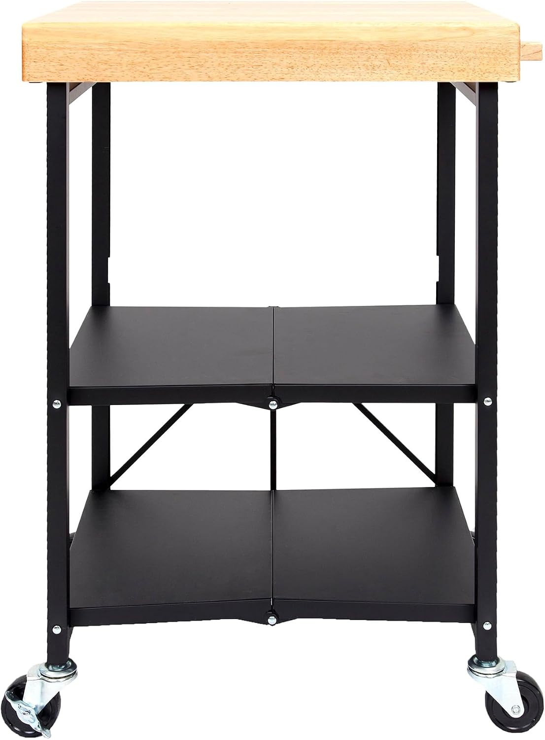 Origami Folding Kitchen Cart on Wheels | for Chefs Outdoor Coffee Wine and Food, Microwave Cart, Kitchen Island on Wheels, Rolling Cart, Kitchen Appliance & Utility Cart | Black with Wood