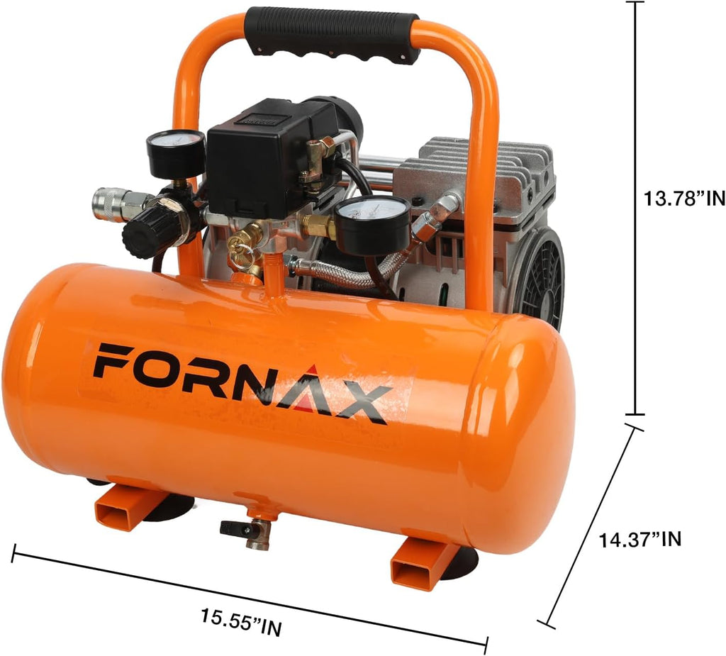 FORNAX Air Compressor, 2 Gallon Oil-Free Portable Compressor, 120V 1HP, 2.2 CFM @ 90 PSI, Max 125 PSI, 65dB Ultra Quiet Portable Compressor for Tire Inflation, Auto Repair, Spray Painting