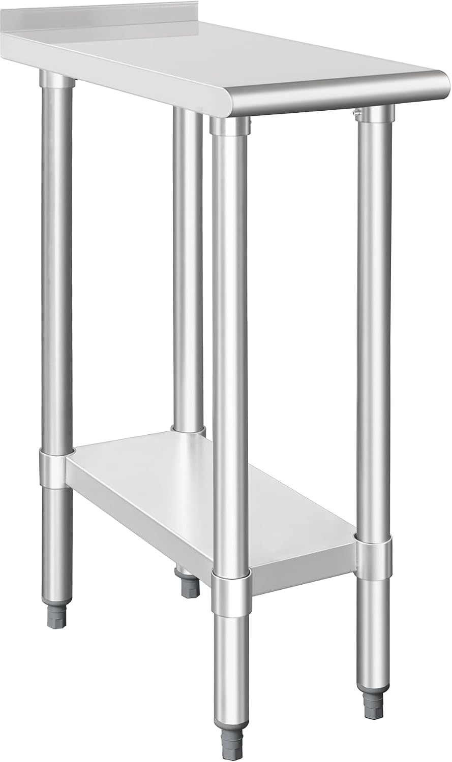 HARDURA Stainless Steel Commercial Work Table Prep Work Metal Table 24×12 Inches with Undershelf and 2' Backsplash Heavy Duty NSF 430 for Kitchen Food Prep