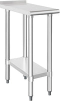 HARDURA Stainless Steel Commercial Work Table Prep Work Metal Table 24×12 Inches with Undershelf and 2' Backsplash Heavy Duty NSF 430 for Kitchen Food Prep