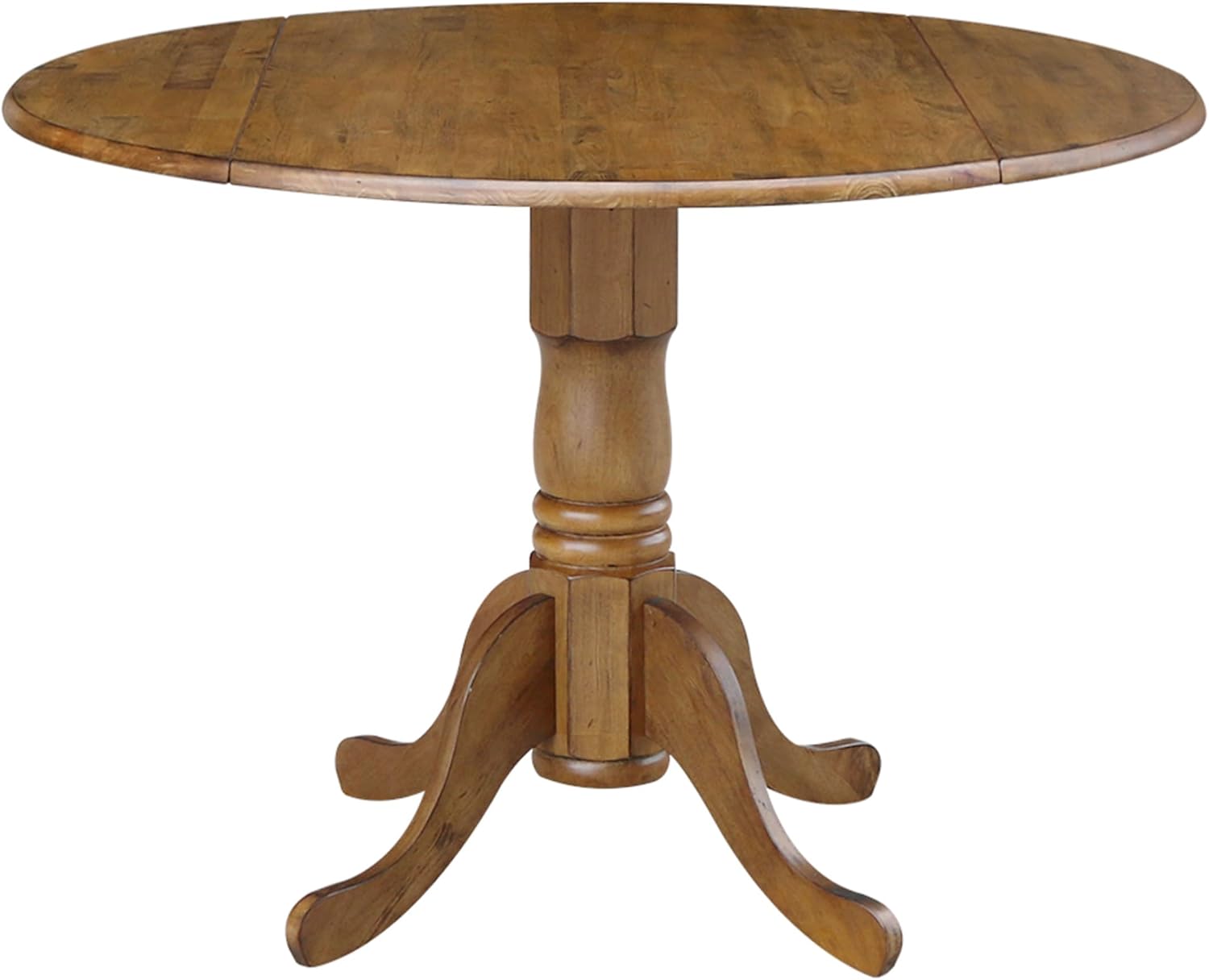 42' Round Dual Drop Leaf Pedestal Dining Table Solid Wood, Easy Assembly, Sturdy Parawood, Kitchen/Dining Room, 29.5'H x 42'W x 42'D, 20mm Thickness Top, Includes Two 9' Drop Leaves