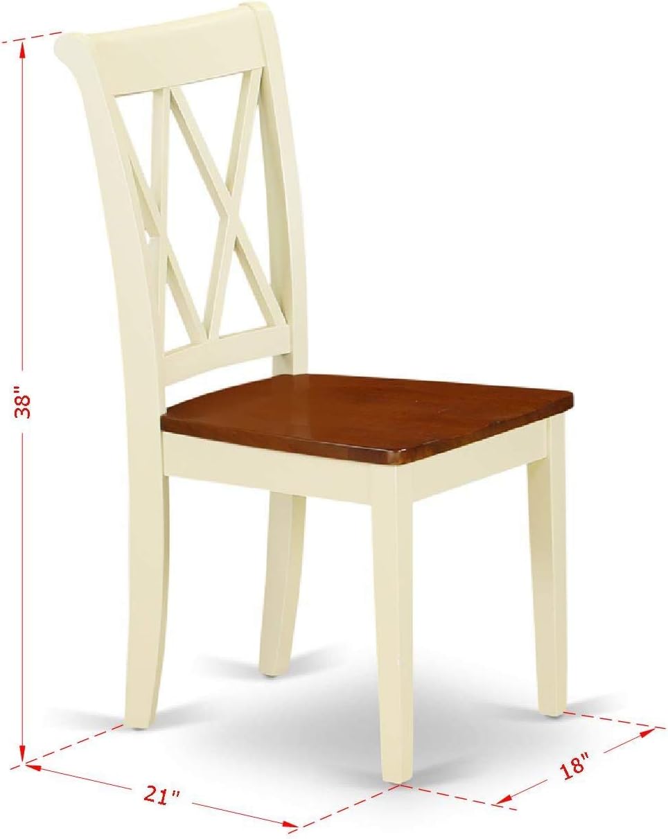 East West Furniture ANCL3-BMK-W 3 Piece Dining Table Set for Small Spaces Contains a Round Kitchen Table with Pedestal and 2 Dining Chairs, 36x36 Inch, Buttermilk & Cherry