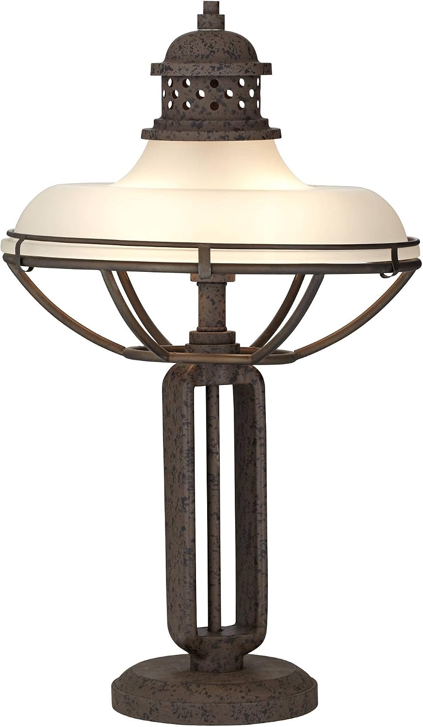Franklin Iron Works Rustic Western Industrial Table Lamp with Dimmer and USB Charging Port 26.5' High Rust Bronze Metal Open Cage Half-Dome Glass Shade Living Room Bedroom House Bedside Nightstand
