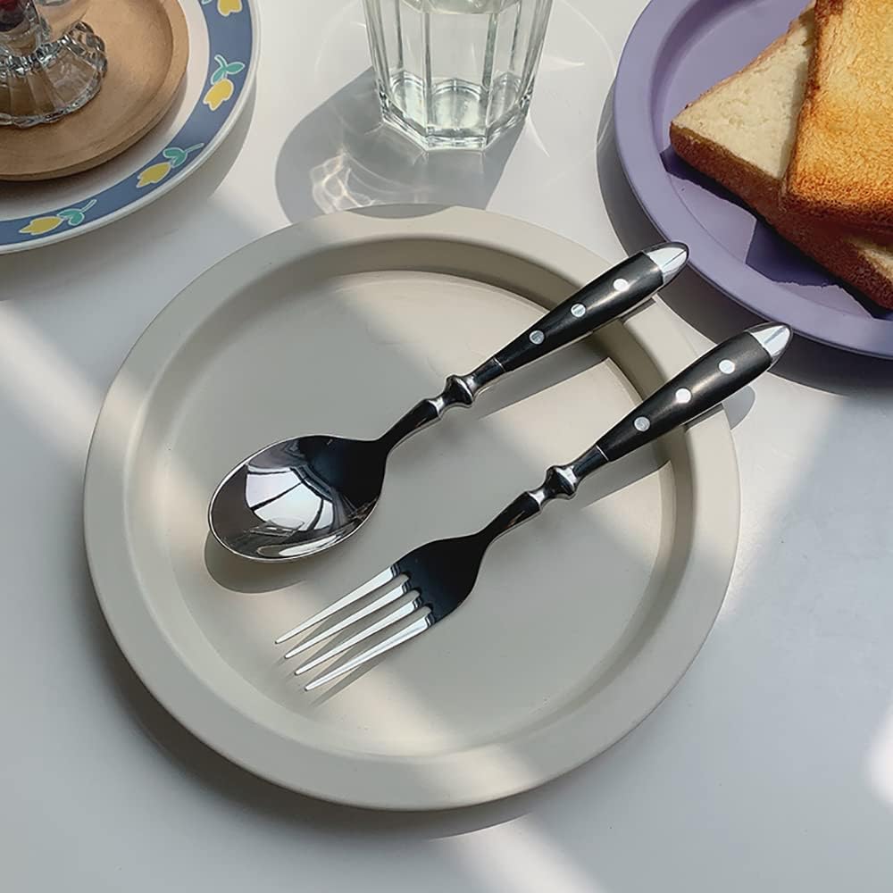 16-piece Flatware Set With Rivet Handle, 304 Stainless Steel Silverware Set,Black Polka Dot Kitchen Utensils Set, Mirror Polished, Dishwasher Safe, Suitable for 4 People (16pcs)
