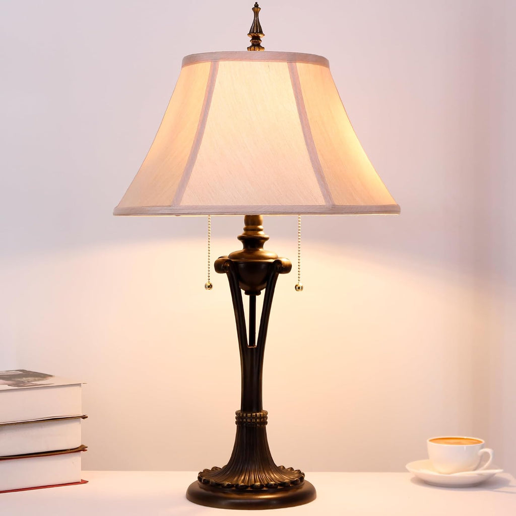Farmhouse Table Lamp Antique Resin Base Traditional Rustic Mid-Century Large Desk Lamp 27 Inch Tall for Living Room Office Bedroom