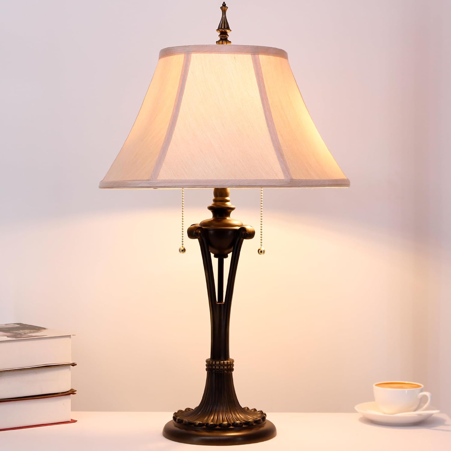 Farmhouse Table Lamp Antique Resin Base Traditional Rustic Mid-Century Large Desk Lamp 27 Inch Tall for Living Room Office Bedroom