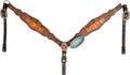 Spooky Western Leather Horse Tack Set - Hand Painted Halloween Pumpkin Headstall & Breast Collar with Floral Tooling, Rhinestones, and Window Carving