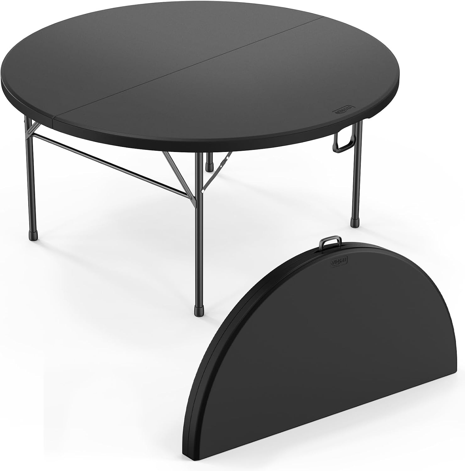 VINGLI 5 FT Black Round Bi-Folding Commercial Table, 60 inch Portable Plastic Dining Card Table for Kitchen Party Wedding Event, 1-Pack