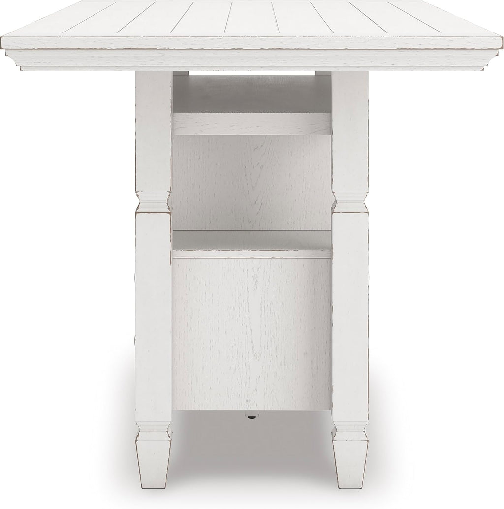 Signature Design by Ashley Robbinsdale Casual Counter Height Dining Table with 10 Bottle Wine Storage, Open Shelves, Drawers and Cabinet, Antiqued White Finish, 36' W x 72' L x 37' H