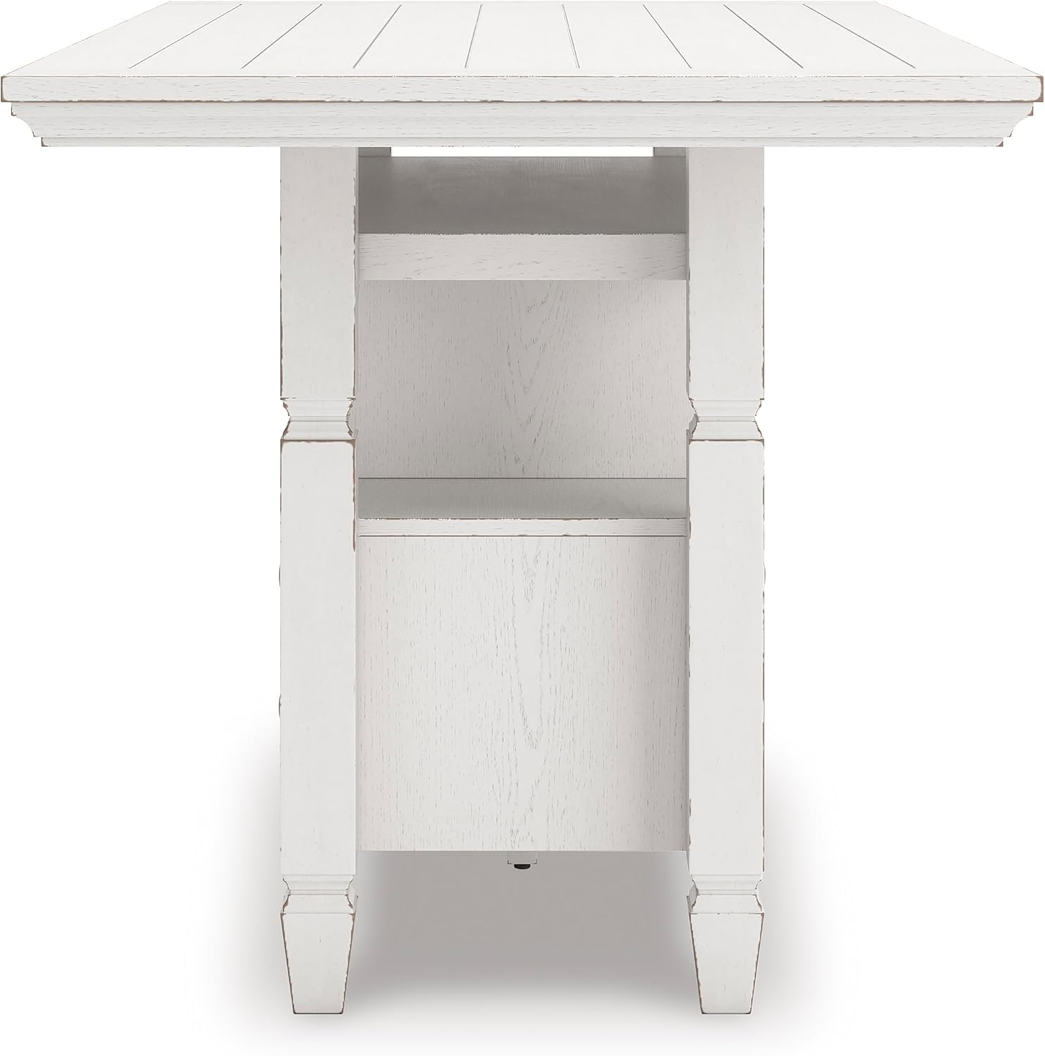 Signature Design by Ashley Robbinsdale Casual Counter Height Dining Table with 10 Bottle Wine Storage, Open Shelves, Drawers and Cabinet, Antiqued White Finish, 36' W x 72' L x 37' H