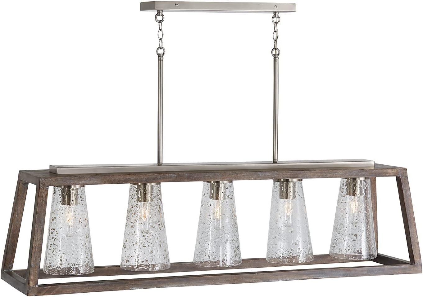 Capital Lighting 840551HN-504 Connor Unique Mango Wood & Glass Seeding Island Chandelier/Linear Pendant, 5-Light 300 Total Watts, 14' H x 50' W, Black Wash/Matte Nickel