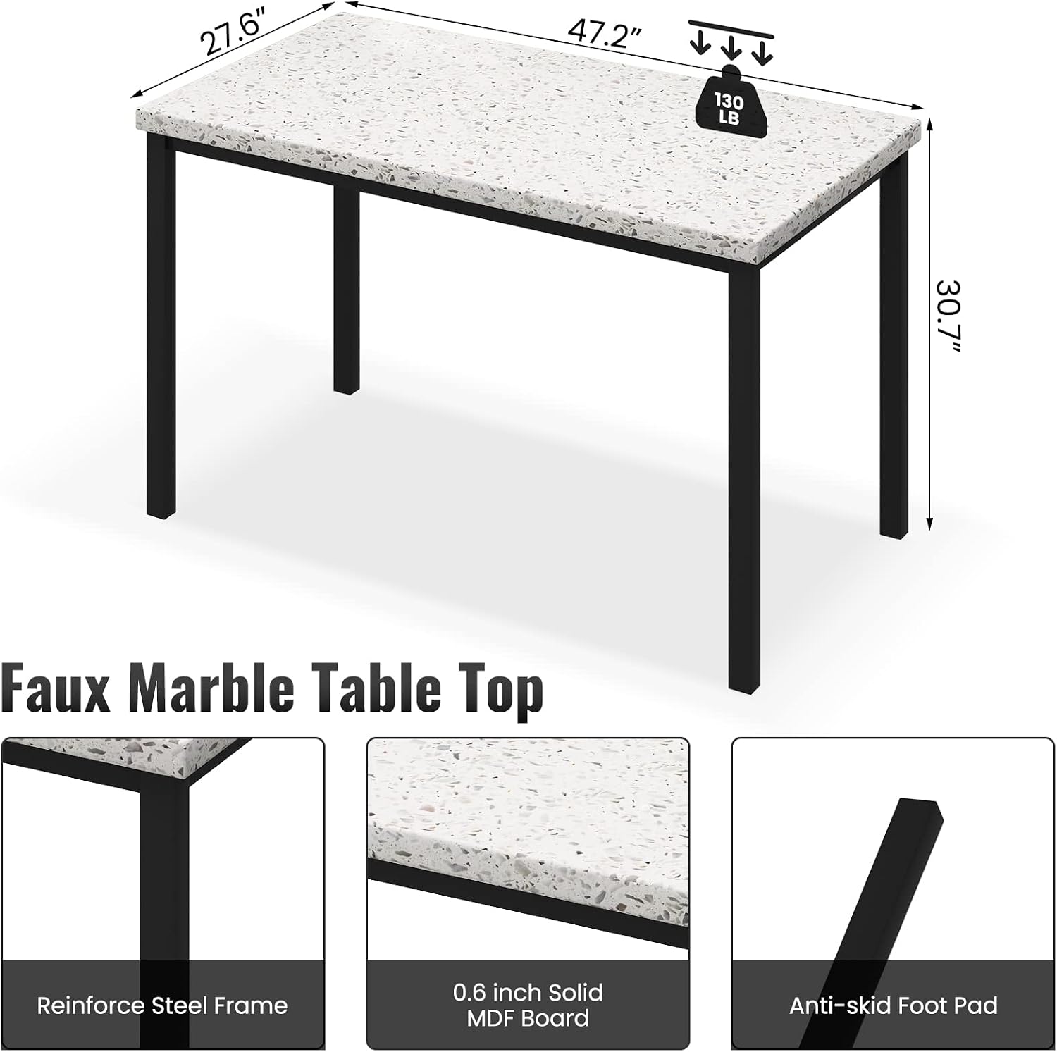 Hooseng 5 Piece Dining Table Set for 4, Small Faux Marble Kitchen Table with 4 PU Leather Chairs, Modern Dining Room Table Set for Small Space, Breakfast Nook, Dinette