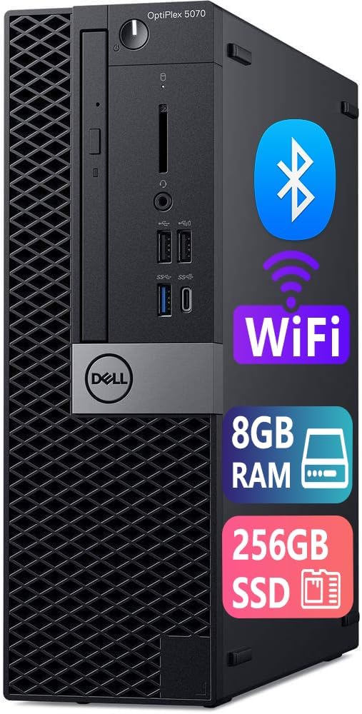 Dell Optiplex 5070 SFF Desktop PC, Core i7-9700, 8GB DDR4, 256GB SSD, USB WiFi, USB BT, Keyboard & Mouse, Windows 11 Pro (Renewed)