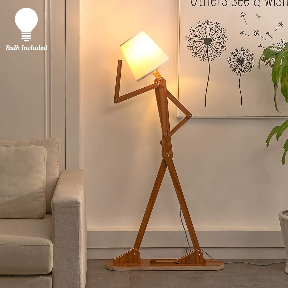 Cool Tall Floor Lamp Decorative Reading Standing Wood Swing Arm Wood Lighting for Corner Kids Boys Girls Bedroom Living Room Home Improvement Office Farmhouse - with LED Bulb (Walnut)