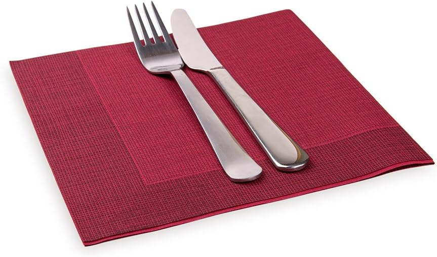 Restaurantware Luxenap 15.75 Inch Disposable Napkins 600 Soft Linen Like Napkins - Absorbent Air Laid Bordeaux With Black Threads Paper Cloth Like Napkins Pre-folded For Dinner Party Guests