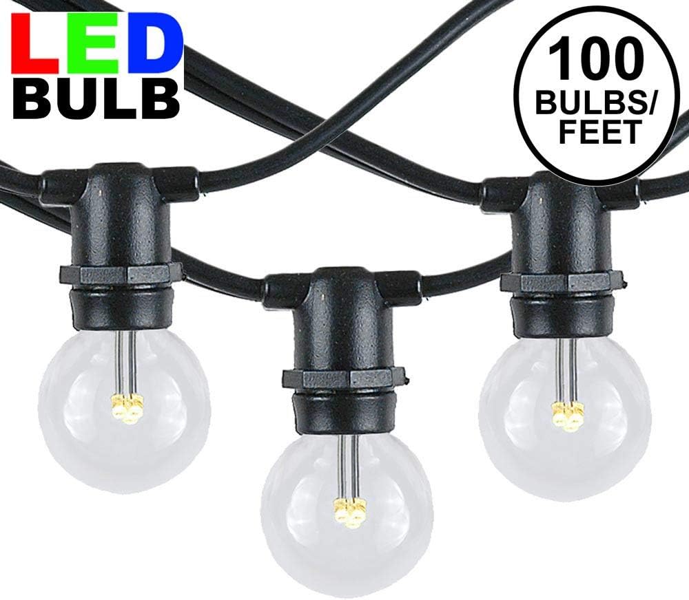 Novelty Lights 100' Warm White LED G30 Globe Outdoor String Lights, in-Line, Commercial Grade, Backyard Garden Gazebo, Cafe Market Patio Lights, Black Wire, 100 Sockets