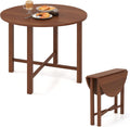 Giantex 36' Folding Dining Table for 2-4, Extendable Drop Leaf Kitchen Table with Solid Rubber Wood Frame, Space-Saving Round Dinner Table for Small Space, Living Dining Room, Dinette, Walnut