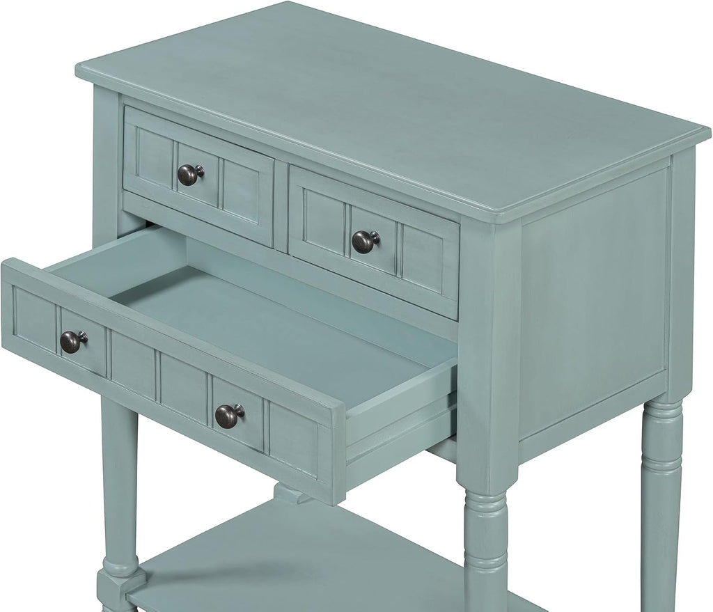 LKTART Solid Wood Sofa Table,Console Table with Drawers and Bottom Shelf, Entryway Hallway Foyer Entry Table for Living Room(23.7' Light Blue)