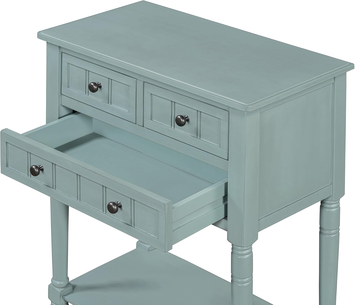 LKTART Solid Wood Sofa Table,Console Table with Drawers and Bottom Shelf, Entryway Hallway Foyer Entry Table for Living Room(23.7' Light Blue)