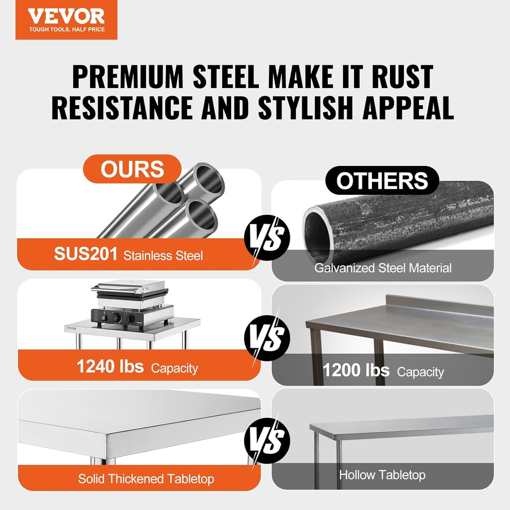 VEVOR Stainless Steel Equipment Grill Stand, 24 x 28 x 26 Inches Stainless Table, Grill Stand Table with Adjustable Storage Undershelf, Equipment Stand Grill Table for Hotel, Home, Restaurant Kitchen