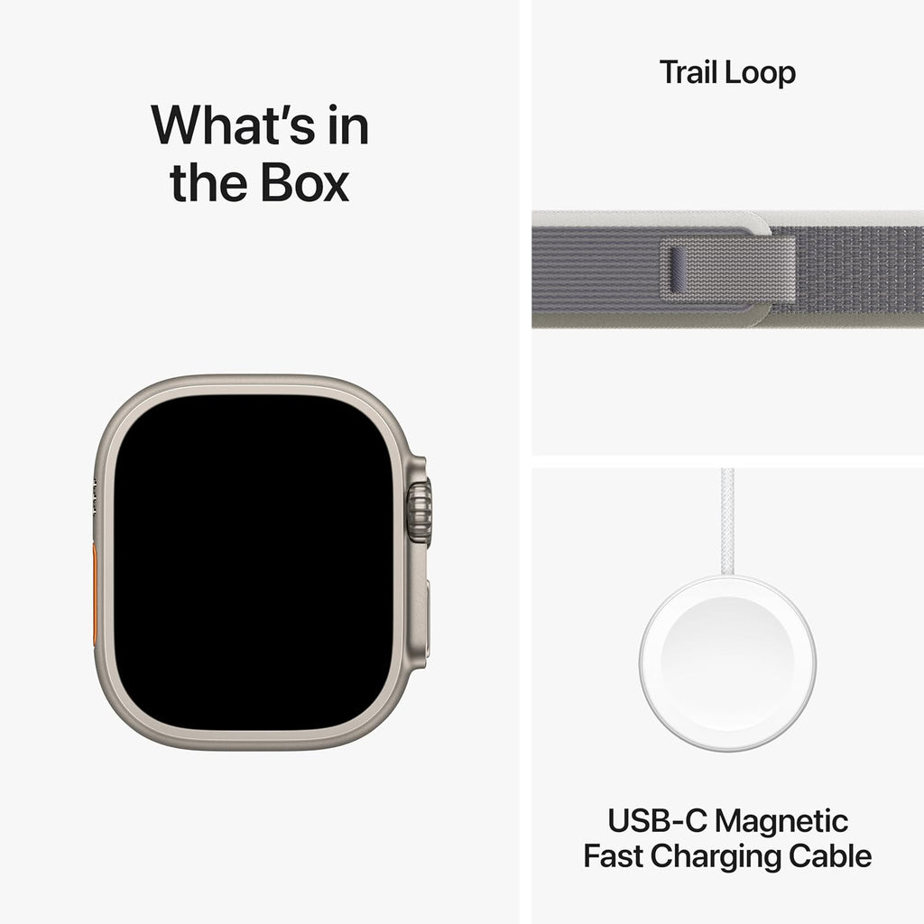 Apple Watch Ultra 2 [GPS + Cellular 49mm] Smartwatch with Rugged Titanium Case & Green/Gray Trail Loop M/L. Fitness Tracker, Precision GPS, Action Button, Extra-Long Battery Life