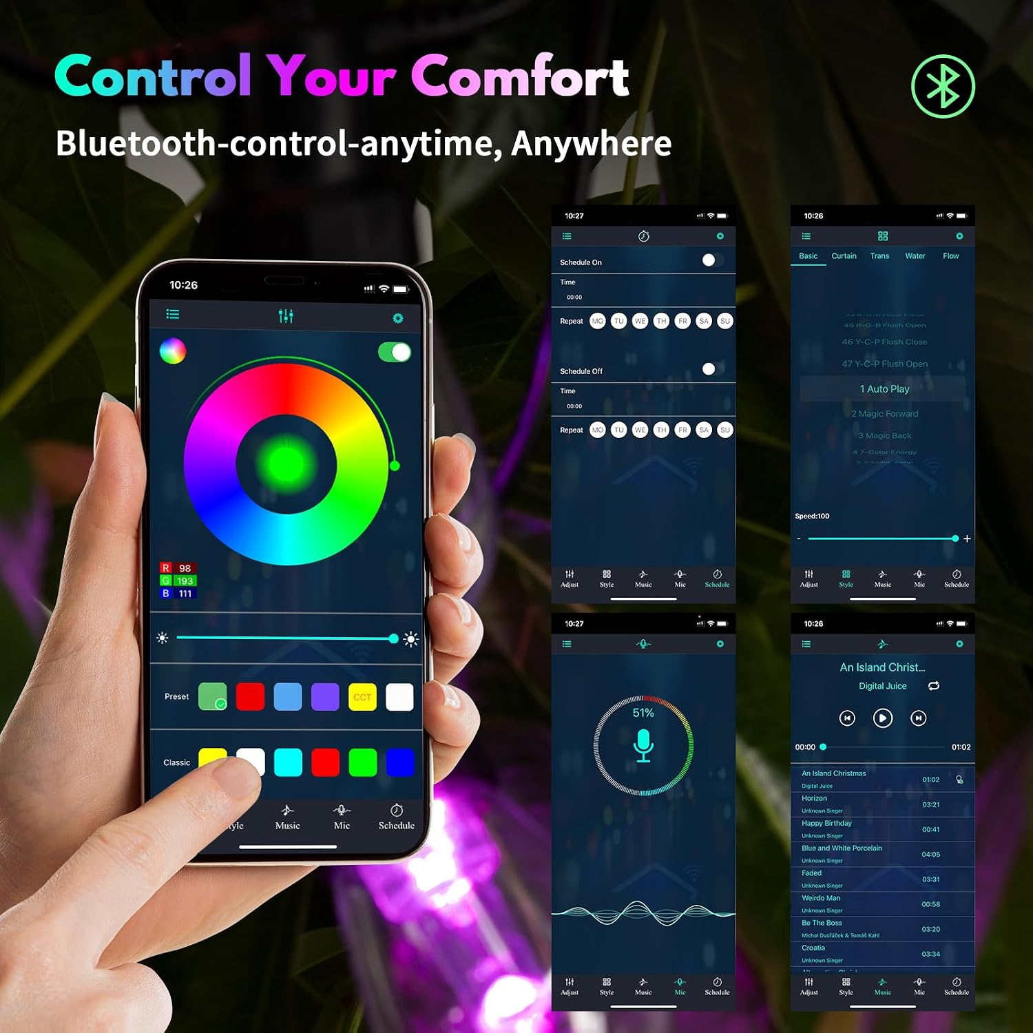 Outdoor String Lights 100FT - (2 pack 50FT) RGBW Color Changing String Lights for Outside with APP & Remote Control, Dimmable Patio Lights Outdoor Waterproof, Music Sync, Shatterproof, Linkable, Timer