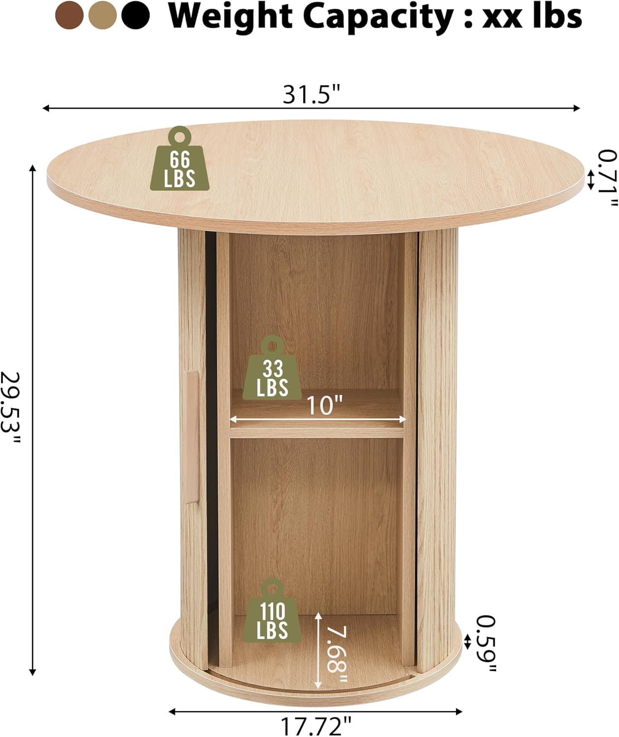 31.5' Round Dining Table for 2-4, Modern Farmhouse Kitchen Table with 2-Tier Storage Shelf, Small Wooden Circle Dining Tables with Fluted Base for Home Dining Room Living Room (Natural)