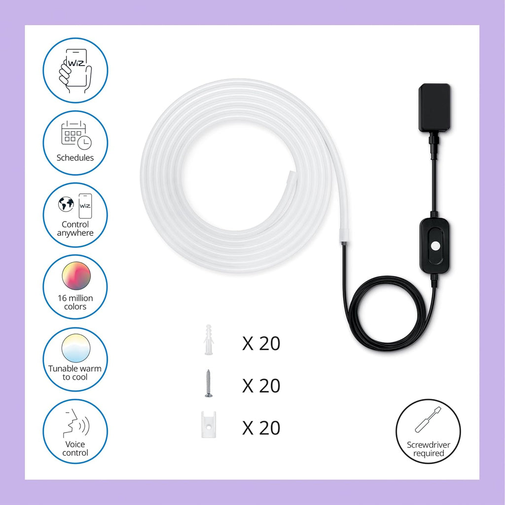 WiZ Connected 16 ft Outdoor LED Light Strip Base Kit with Plug - Flowing Multicolor LED Color-Changing Light Strip For Your Smart Home - Control App - Works with Voice