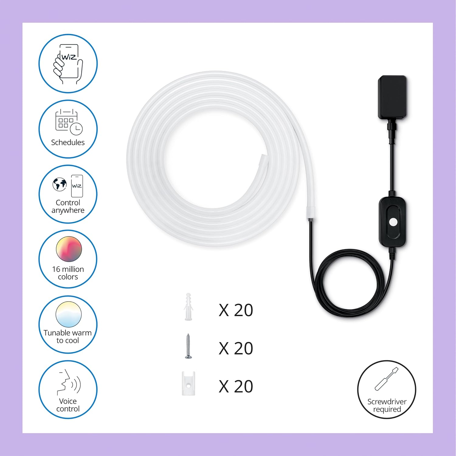 WiZ Connected 16 ft Outdoor LED Light Strip Base Kit with Plug - Flowing Multicolor LED Color-Changing Light Strip For Your Smart Home - Control App - Works with Voice