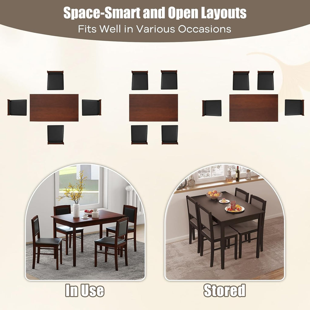 NAFORT 5 Piece Dining Table Set for 4, Farmhouse Solid Wood Kitchen Table Chairs Set of 4, Mid-Century Modern Dinette Set w/Upholstered Dining Chairs, 4 Seat Dining Room Table for Kitchen,Office